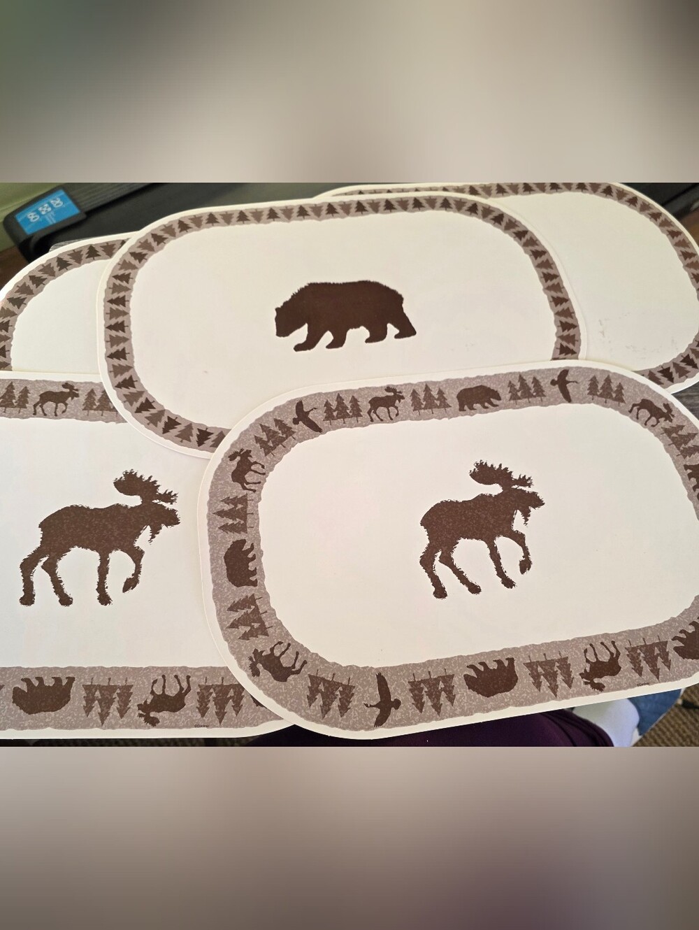 Set of 5 Rustic Cabin Bear & Moose Oval Placemats – Lodge Decor